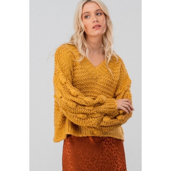 POM POM Chunky open knit sweater MUSTARD - Picture 6 of 7